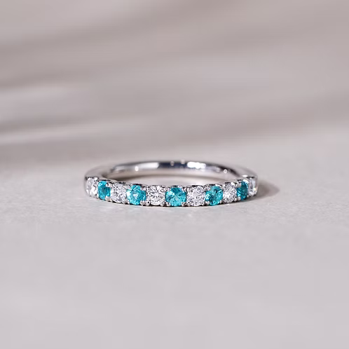 Paraiba Tourmaline and Diamond Band Ring