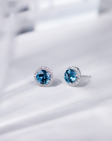 London Blue Topaz Halo Diamond Earrings