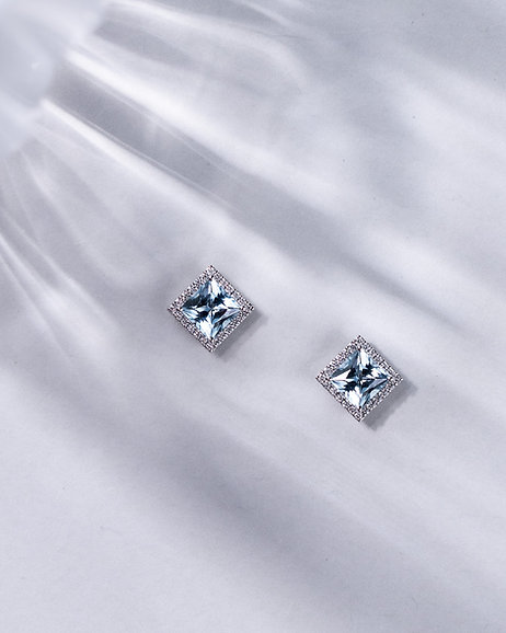 Princess-cut Aquamarine Halo Earrings