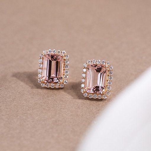 Morganite Halo Chunky Earrings