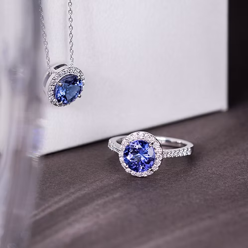 Tanzanite Halo Ring with Diamond