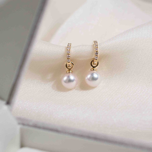 Diamond Hoop and Detachable Pearl Earrings
