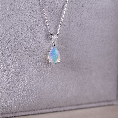 Pear Shaped Opal Necklace with Diamond