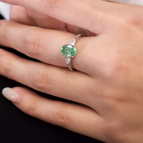 Mint Tourmaline Ring with Pear Shaped Diamond