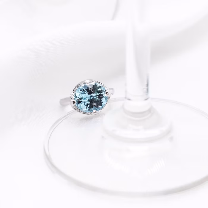Aquamarine Camellia Ring