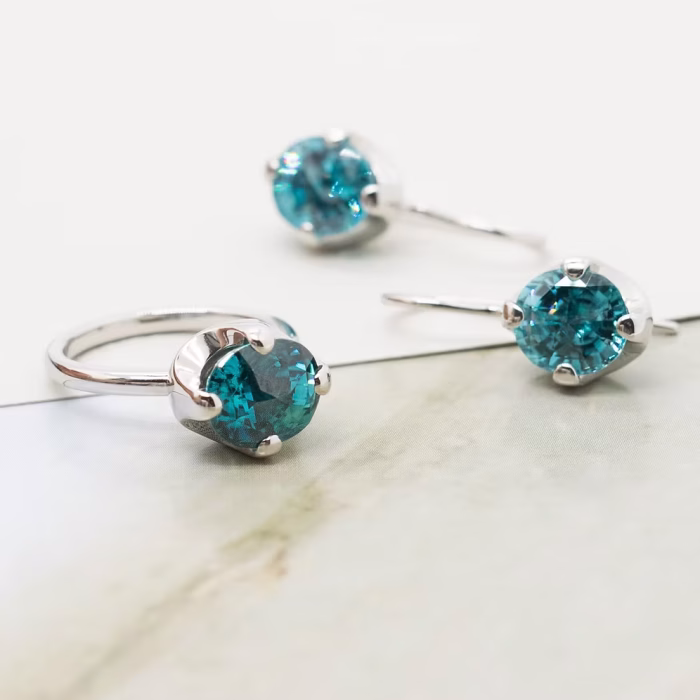 Blue Zircon Oval Camellia Ring