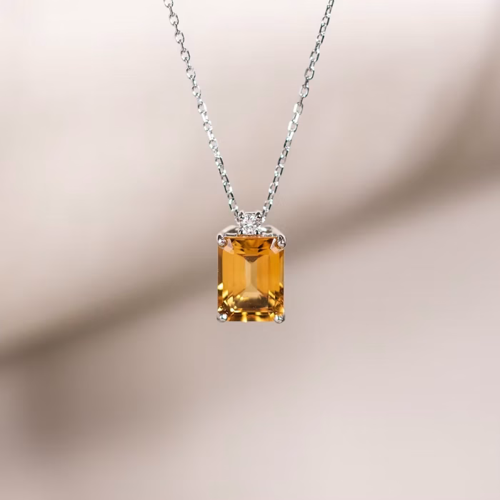 Emerald Cut Citrine Necklace