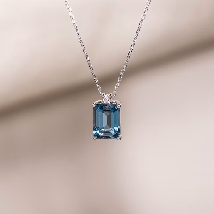 Emerald Cut London Blue Topaz Necklace