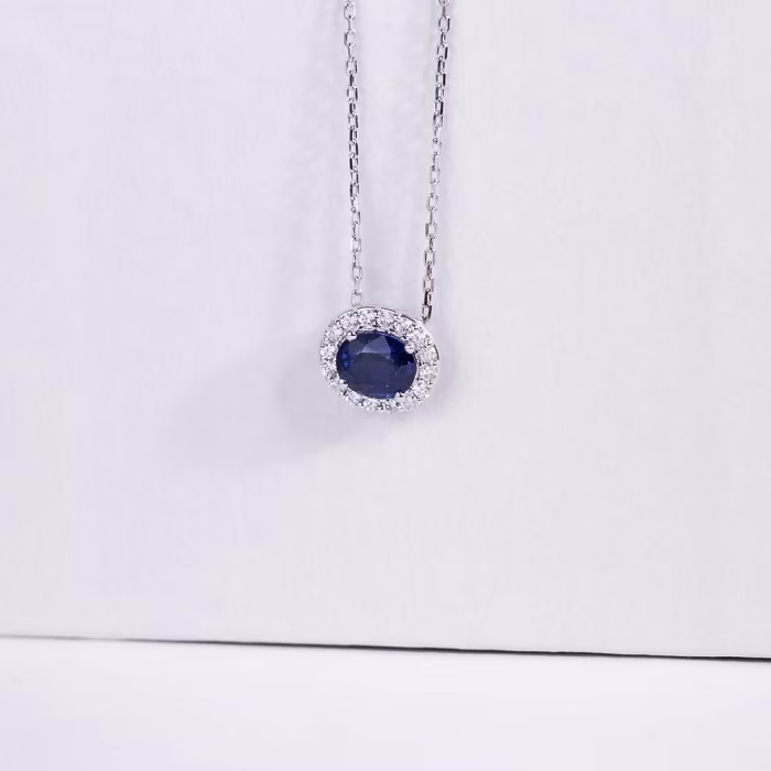 Halo Oval-Cut Sapphire Necklace