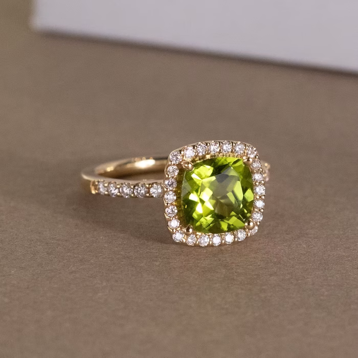 Peridot Halo Diamond Ring