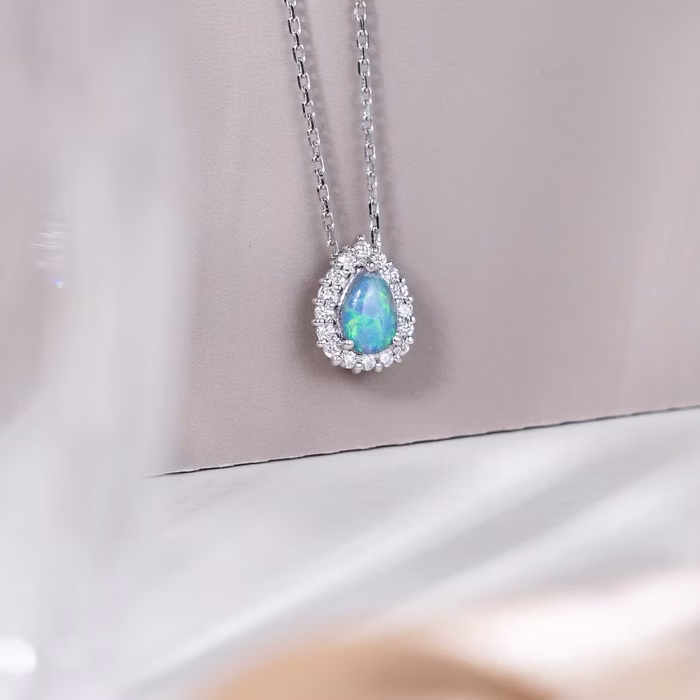 Petal Necklace with Black Opal