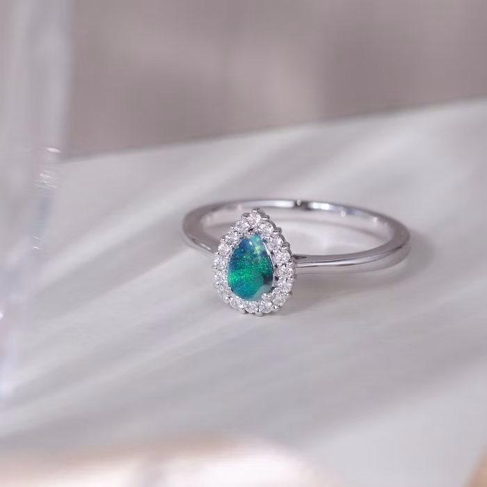 Petal Ring with Black Opal